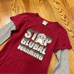 Vintage Y2K Stop Global Warming Graphic Tee Layered Longsleev Political Activism